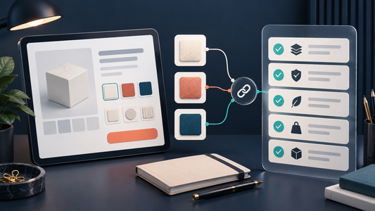 Editorial ecommerce workspace separating option choices from verified source records