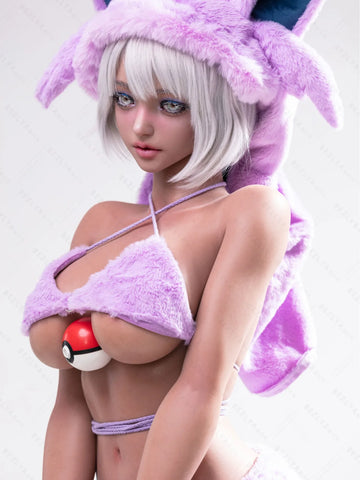 S4060-155Mcm(5.1ft)-38kg 2.2cf E Cup Cartoon Sex Doll in Purple Plush Cat Costume – Realistic Silicone Anime Catgirl Doll for Adults｜AITIA Doll
