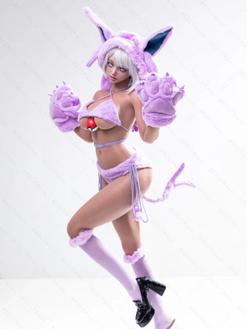 S4060-155Mcm(5.1ft)-38kg 2.2cf E Cup Cartoon Sex Doll in Purple Plush Cat Costume – Realistic Silicone Anime Catgirl Doll for Adults｜AITIA Doll