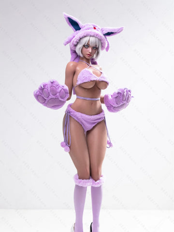 S4060-155Mcm(5.1ft)-38kg 2.2cf E Cup Cartoon Sex Doll in Purple Plush Cat Costume – Realistic Silicone Anime Catgirl Doll for Adults｜AITIA Doll