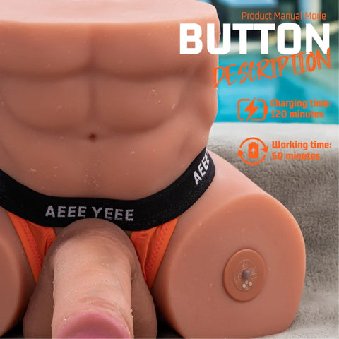 H173- 15.43lbs TPR 9.4in Dildo Detachable Vabrating AI Male Torso Sex Doll【IN Stock US】 | Xinse