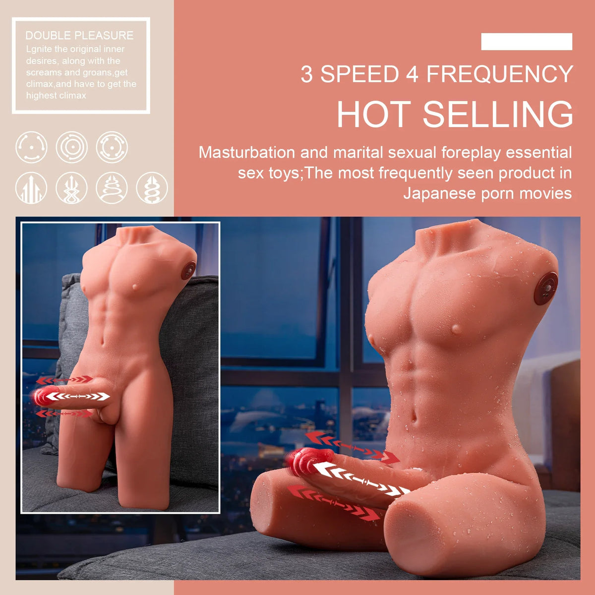 H238-Electric Male Femboy Sex Doll Torso Adult Toys|xingse-17.63lb 6.69″ Dildo