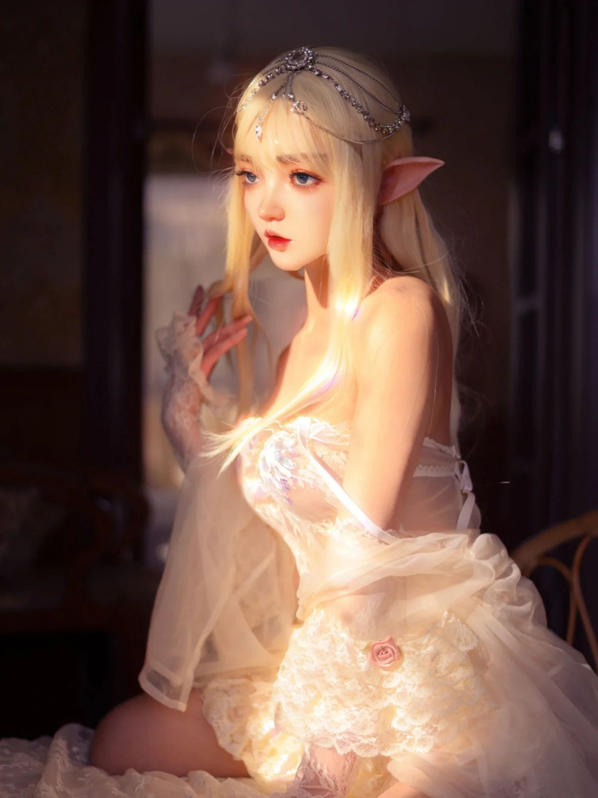 S2212-ROS Flat Chested Movable Jew ELF Silicone Alien Sex Doll | SY Doll-150cm/4ft9 29kg A Cup