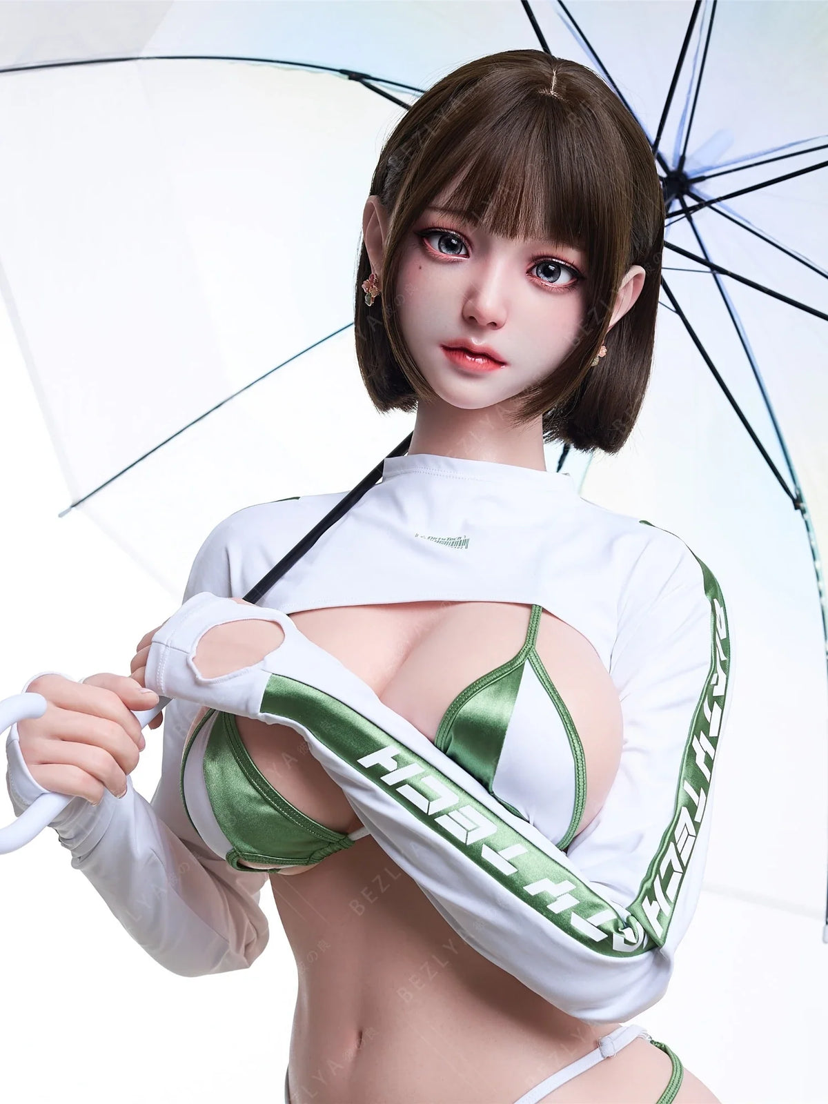 S4077-155cm(5.1ft)-38kg 2.2cf E Cup Silicone Japanese Young Sex Doll with Green Eyes & Short Hair Sex Doll｜AITIA Doll