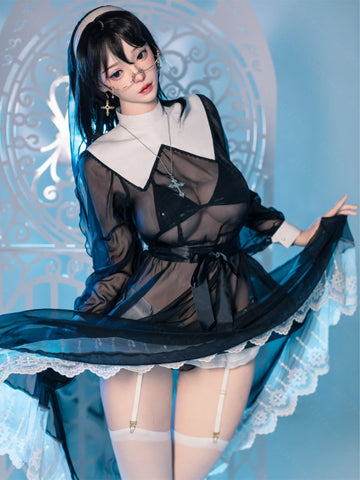 S4072-168cm(5.6ft)-42.5kg 2.2u E Cup Japanese Cosplay Sex Doll Naughty Nun Style With Glasses Realistic Silicone Body With 3 Love Holes｜AITIA Doll