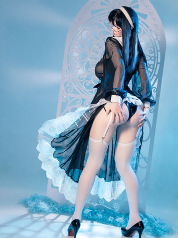 S4072-168cm(5.6ft)-42.5kg 2.2u E Cup Japanese Cosplay Sex Doll Naughty Nun Style With Glasses Realistic Silicone Body With 3 Love Holes｜AITIA Doll