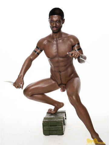 S1493-Femboy Ebony Male Silicone Sex Doll -Irontech Doll-176cm-40kg