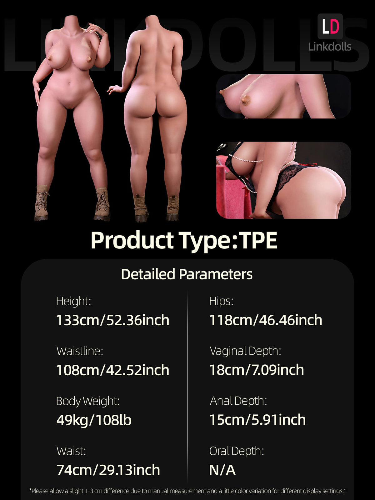 S261-150cm(4ft9)-42kg J Cup Fat Ass TPE SSBBW Brown Sex Doll Body【Weight Loss】｜Castle Doll